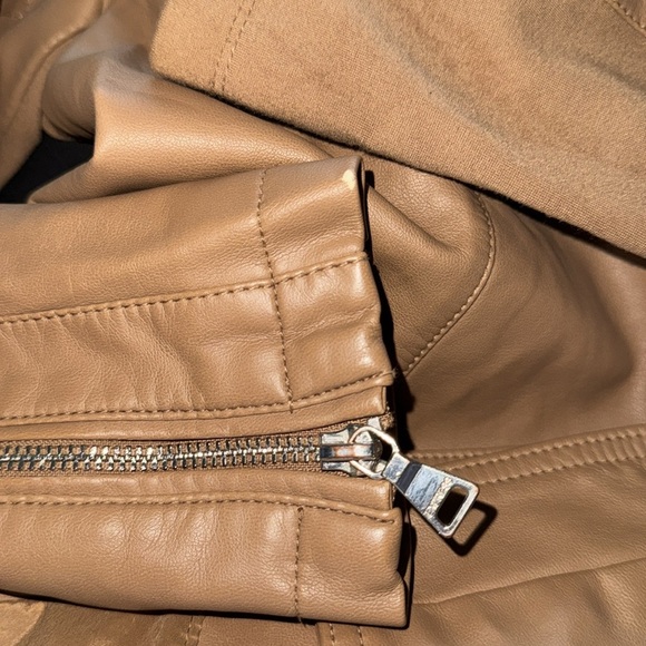 Express (minus) the leather quilted moto honey brown zip up jacket Sz M - Picture 9 of 12